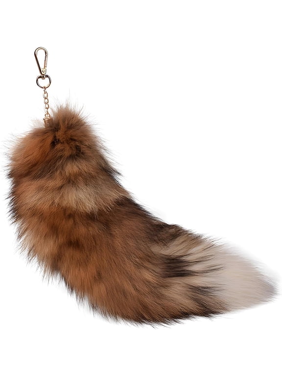 Fox Tail Keychain, 15.7 in Faux Fur Tassel Keychain with Metal Hook, Brown Gradient, Long Tassel Design, Ideal for Bags, Keychains, and Accessories