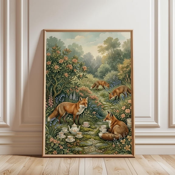Fox Tea Party Forest Animal Illustration Wall Decor Unframed Paper Print