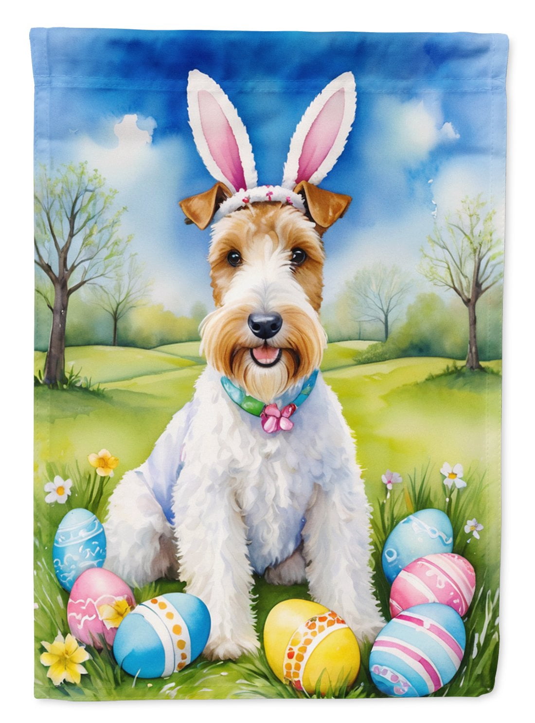 Fox Terrier Easter Egg Hunt House Flag 28 in x 40 in