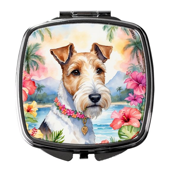 Fox Terrier Luau Compact Mirror 2.75 in x 3 in