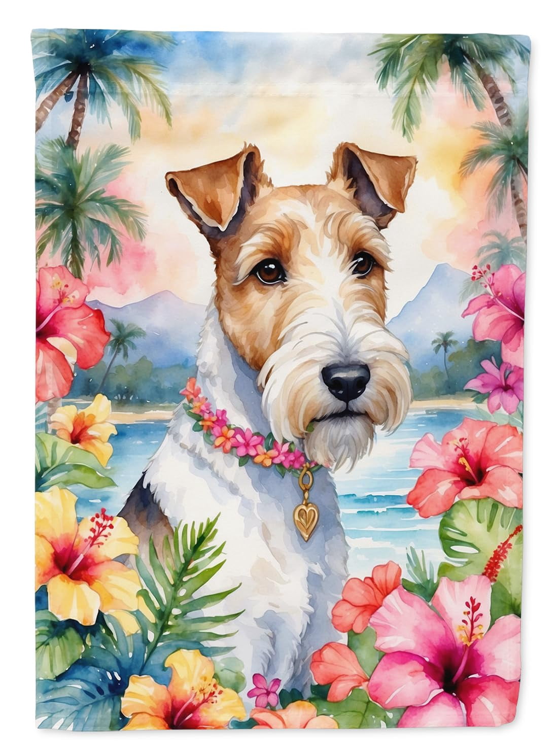 Fox Terrier Luau Garden Flag 11.25 in x 15.5 in