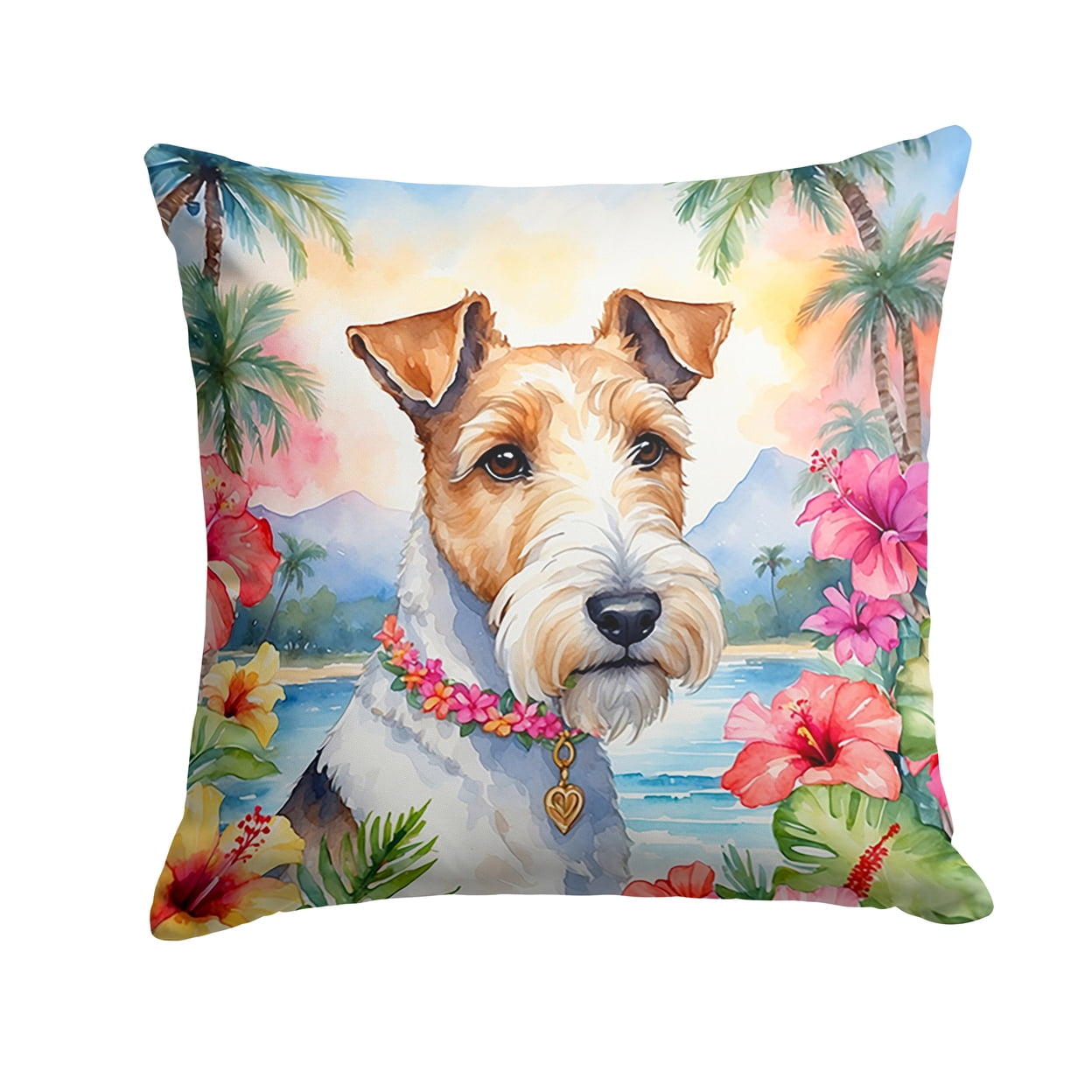 Fox Terrier Luau Throw Pillow 18 in x 18 in