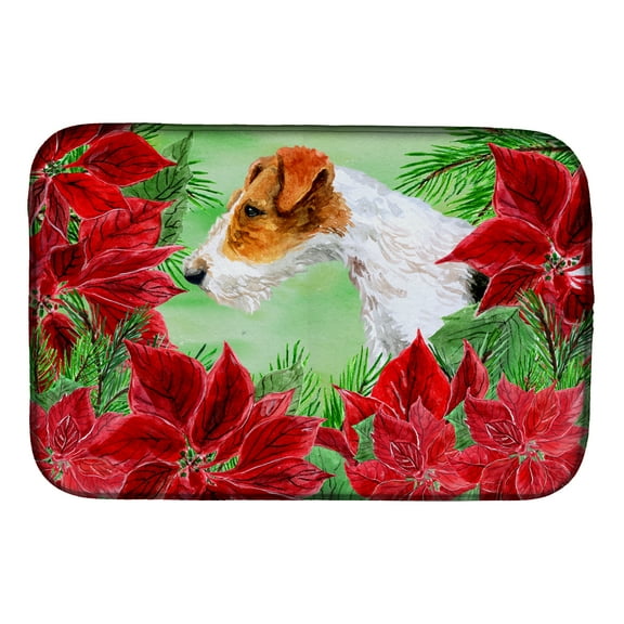 Fox Terrier Poinsettas Dish Drying Mat