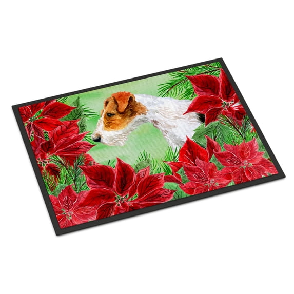 Fox Terrier Poinsettas Door Mat