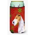 thumbnail image 1 of Fox Terrier Red and Green Snowflakes Holiday Christmas Tall Boy Hugger, 1 of 2