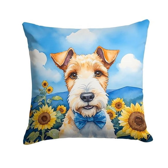 Fox Terrier in Sunflowers Throw Pillow 18 in x 18 in