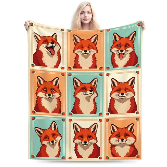 Fox Throw Blanket Cute Animal Design Ultra Warm Soft Flannel All Season Sofa Bed Decor 50x40