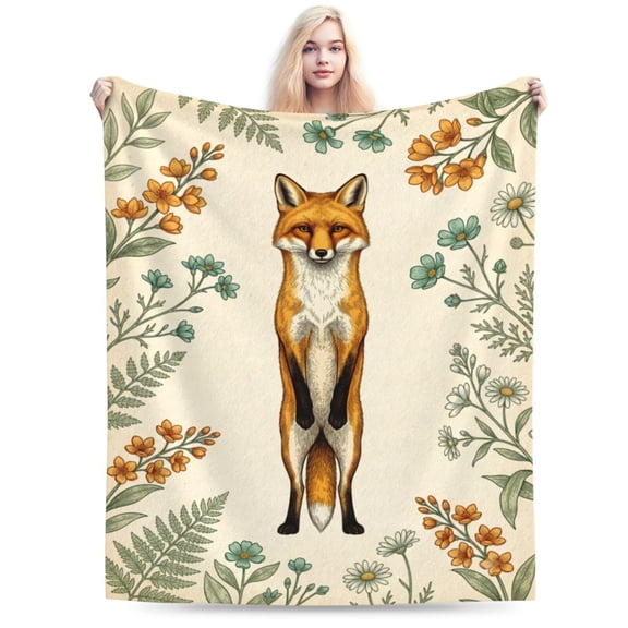 Fox Throw Blanket Cute Animal Design Ultra Warm Soft Flannel All Season Sofa Bed Decor 50x40