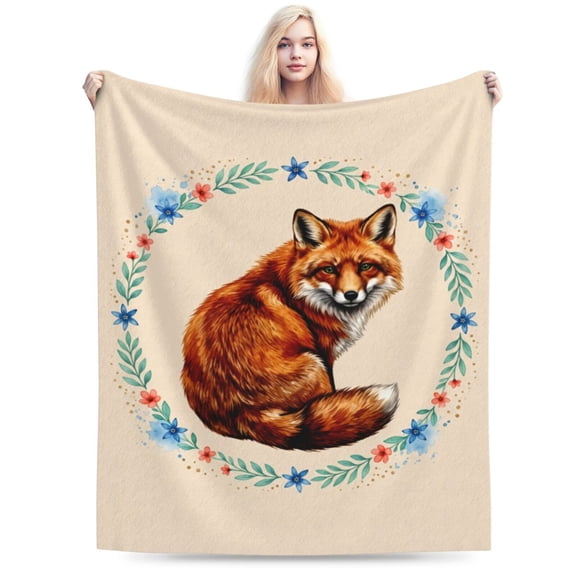 Fox Throw Blanket Cute Animal Design Ultra Warm Soft Flannel All Season Sofa Bed Decor 50x40