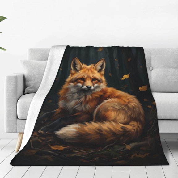 Fox Throw Blanket, Cute Forest Fox Decor, Gifts for Fox Lover, Winter Couch Bedding, Flannel Fleece 80x60