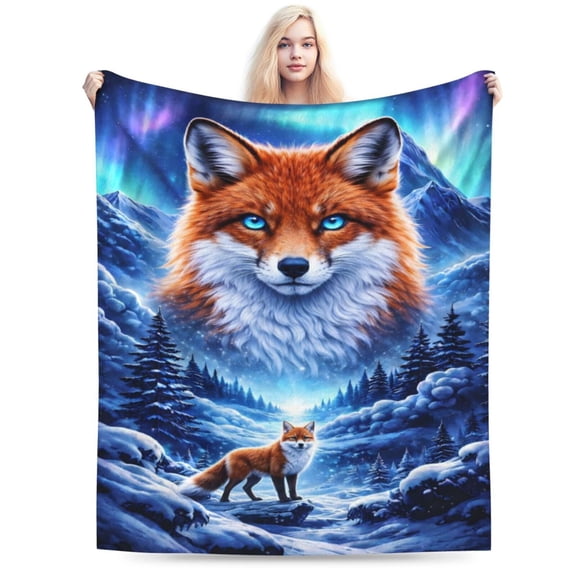 Fox Throw Blanket, Fantasy Aurora Wildlife Art Design, Soft Warm Fleece Blanket for Sofa, Bed, Living Room Home Decor 60x50