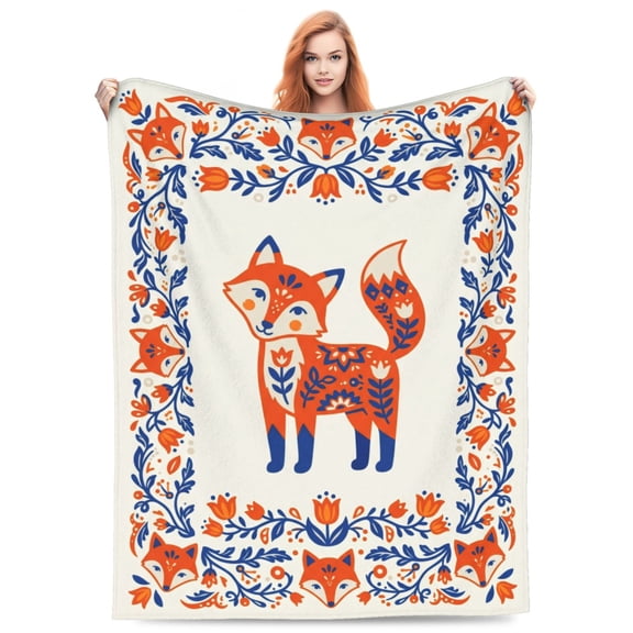 Fox Throw Blanket, Flannel Fleece Couch Bedding, Cozy Animal Print Warm Blanket for Sofa 50x40