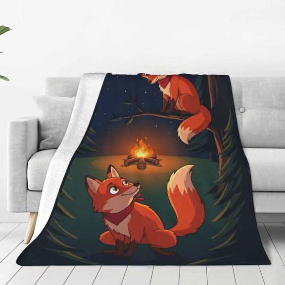 Fox Throw Blanket Winter Couch Bedding, Cute Forest Fox Decor, Gifts for Fox Lover, Warm Blanket 50x40