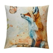 Fox Throw Pillow Covers, Vintage Watercolor Butterfly Fox Throw Pillow Cover , Couch Pillow Covers, Pillow Decorative for Sofa Home Living Room Bedroom