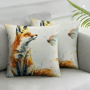 Fox Throw Pillow Covers, Watercolor Butterfly Fox Throw Pillow Cover , Pillow Covers, Pillow Decorative for Sofa Home Living Room Bedroom