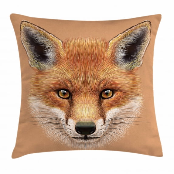 Fox Throw Pillow Cushion Cover, Cute Fluffy Face of Forest Fox Young Baby Mammal Predator Canine Vixen, Decorative Square Accent Pillow Case, 24 X 24 Inches, Light Brown Orange White, by Ambesonne