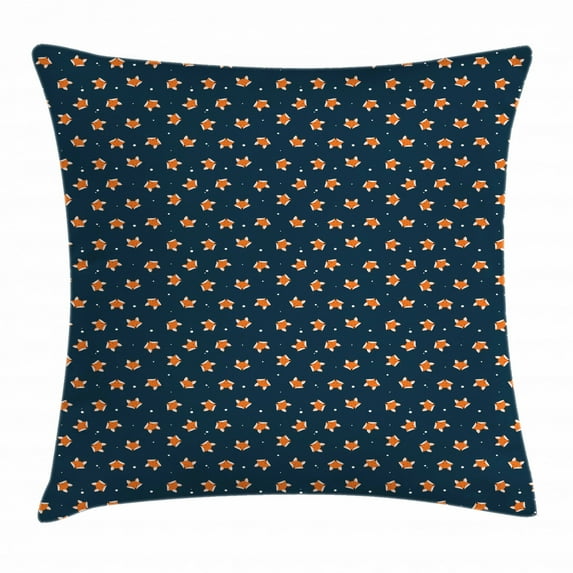 Fox Throw Pillow Cushion Cover, Orange Small Forest Animal Portraits Pattern on Abstract Dotted Blue Backdrop, Decorative Square Accent Pillow Case, 24 X 24 Inches, Navy Blue Orange, by Ambesonne