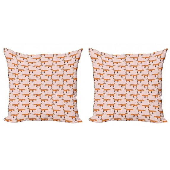 Fox Throw Pillow Cushion Cover Pack of 2, Continuous Pattern of Cartoon Smiling Wild Animal, Zippered Double-Side Digital Print, 4 Sizes, Burnt Orange Blush, by Ambesonne