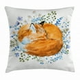 thumbnail image 1 of Fox Throw Pillow Cushion Cover, Sleeping Fox in Watercolors Hand Drawn Fresh Wild Flowers Blossoms Artwork, Decorative Square Accent Pillow Case, 18 X 18 Inches, Orange Blue Olive Green, by Ambesonne, 1 of 2