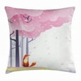 thumbnail image 1 of Fox Throw Pillow Cushion Cover, Spring Inspired Composition Pink Sakura Tree Falling Leaves Idyllic, Decorative Square Accent Pillow Case, 18 X 18 Inches, Light Pink Orange Lavender, by Ambesonne, 1 of 2