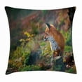 thumbnail image 1 of Fox Throw Pillow Cushion Cover, Young Red Fox Listening to Something in Woodland Forest Wildlife Predator, Decorative Square Accent Pillow Case, 18 X 18 Inches, Light Brown White Green, by Ambesonne, 1 of 2