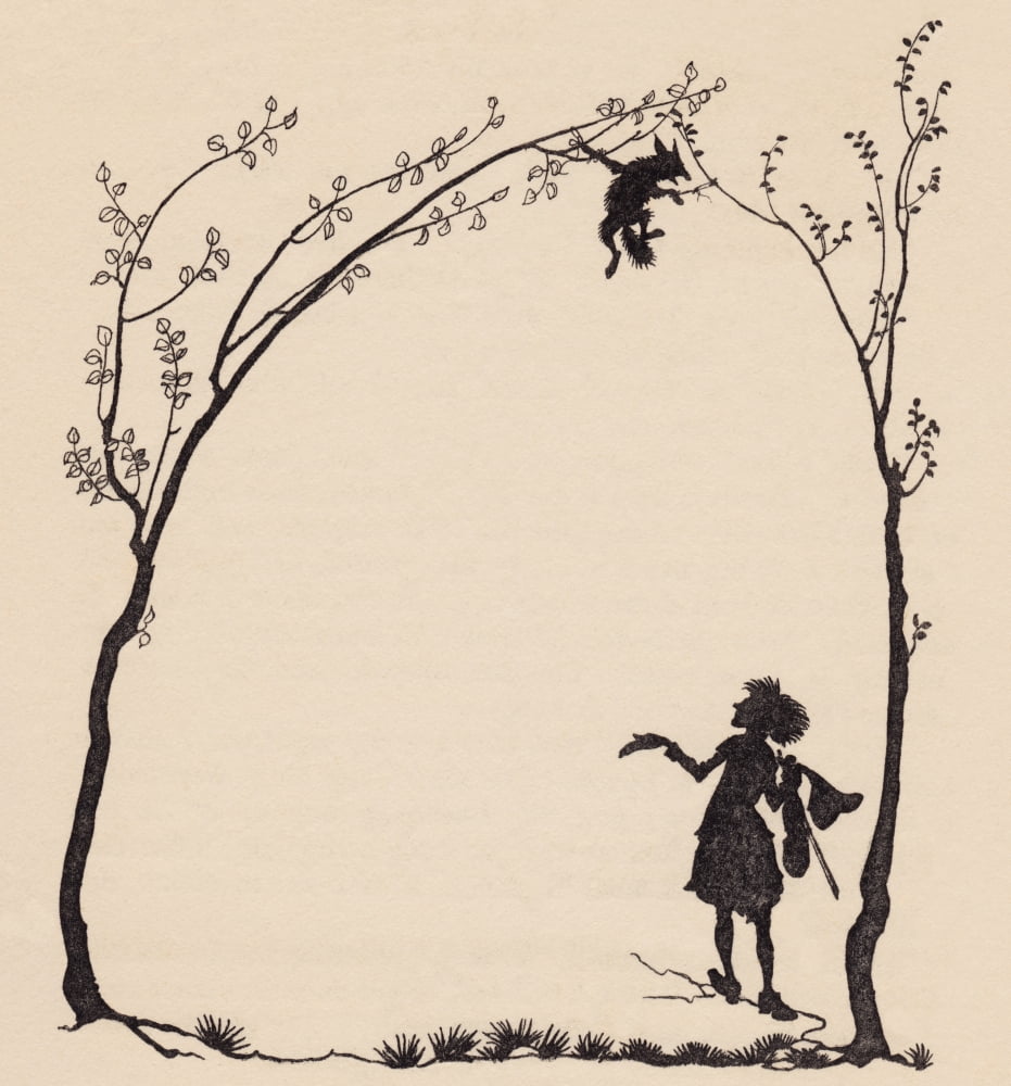 A Fox Tied By His Paws To Two Hazel Trees Illustration By Arthur Rackham From Grimms Fairy Tale The Wonderful Musician Canvas Art - Ken Welsh Design Pics (15 x 16)