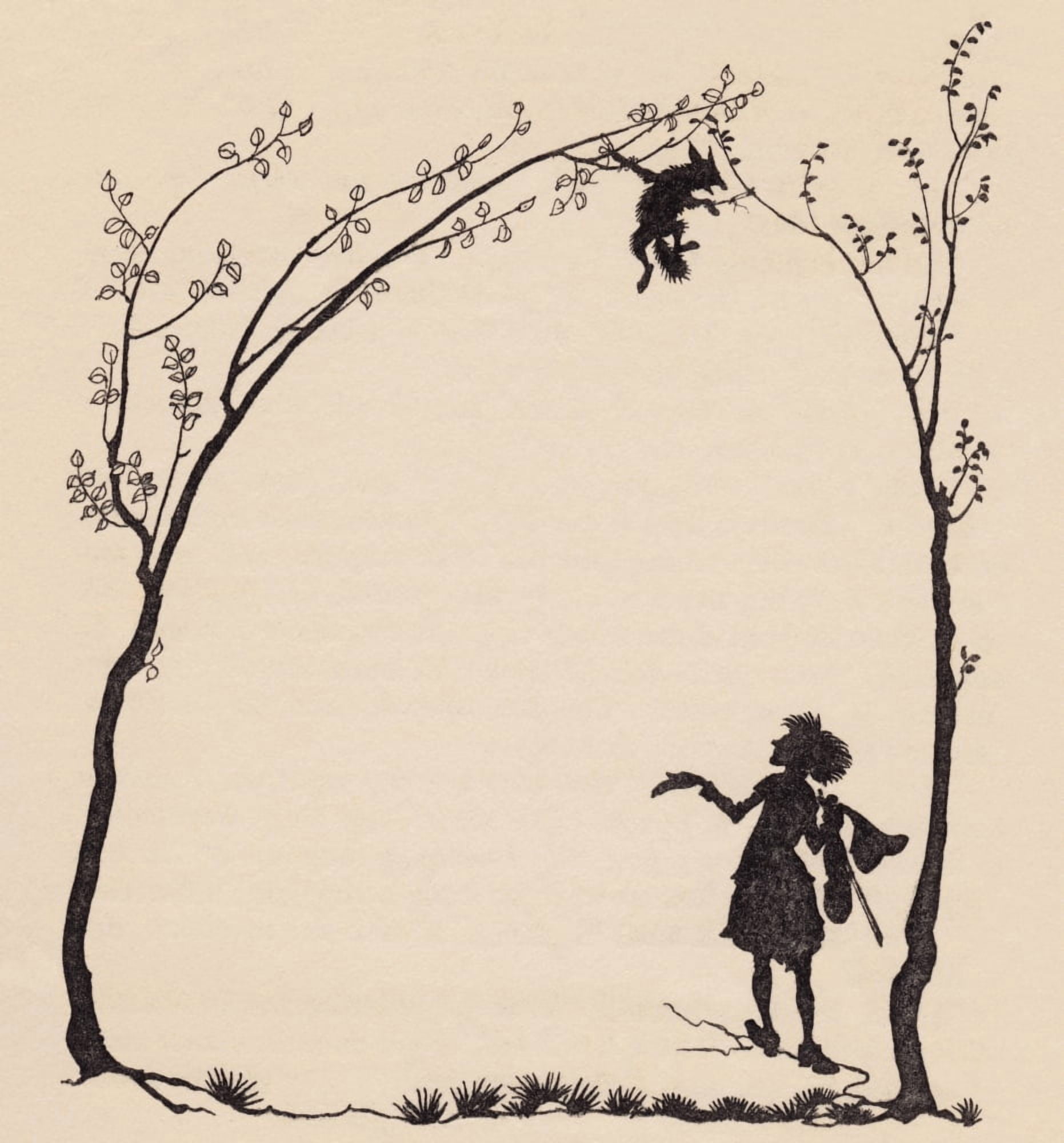 A Fox Tied By His Paws To Two Hazel Trees Illustration By Arthur Rackham From Grimms Fairy Tale The Wonderful Musician Canvas Art - Ken Welsh Design Pics (30 x 32)