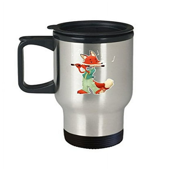 Fox Travel Mug - Flute Player Gifts - 14 Oz Stainless Steel Travel Cup