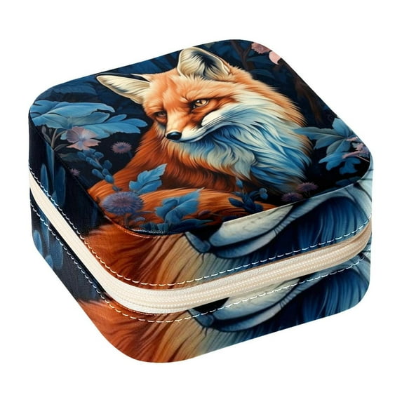 Fox Travel Portable Square Display Case Decorative Box Jewelry Stand Earring Holder for Girls and Women: Stores Rings, Earrings, Necklaces, Bracelets, and More