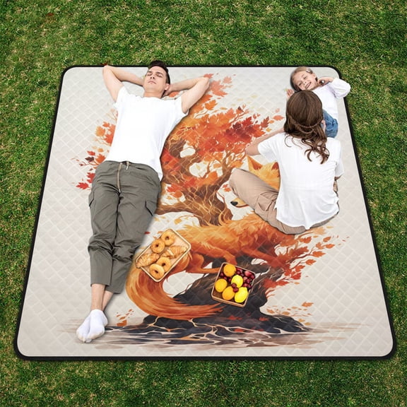 Fox Tree and Leaves Beach Blanket Outdoor Picnic Blanket 78"x 78" Waterproof Foldable for Beach Camping Travel Hiking Grass Lawn Park