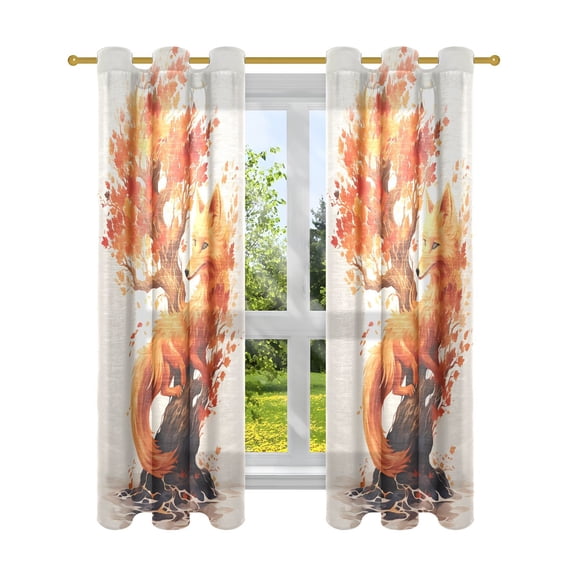 Fox Tree and Leaves Blackout Curtains Patio Door Curtains Window Decoration for Bedroom Living Room 2 Panels