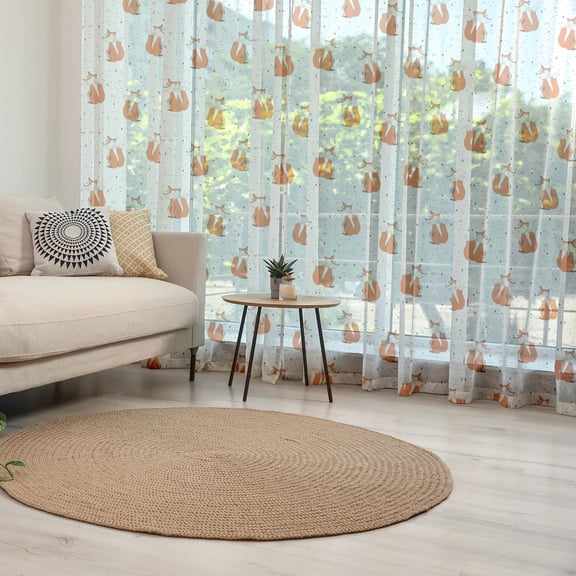 Fox Tulle Curtains with Rod Pocket, Hand Drawn Foxes on Abstract Background with Colorful Dots and Swirls, Sheer Drape for Wedding Party 2 Panels, 7 Sizes, Orange Seafoam Black, by Ambesonne