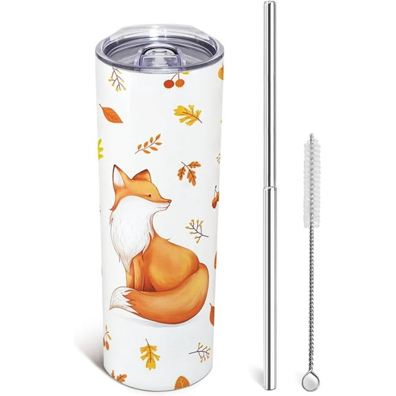 Fox Tumbler 20 Oz with Lid and Straw, Insulated Travel Mug for Hot and Cold Drinks, Cute Fox Themed Coffee Cup - Ideal Christmas, Mother''s Day, Birthday Gift for Women, Mom, Girls
