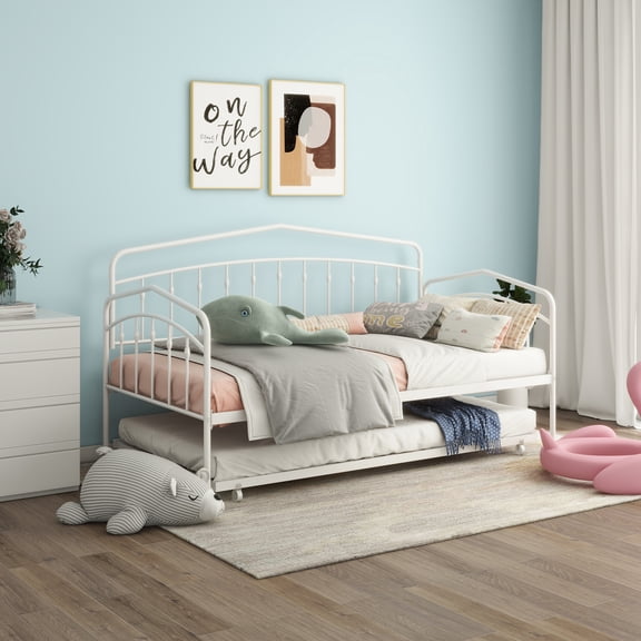 Fox Twin Daybed, Plastic Buckle Design, Durable Metal Frame, Secured Metal Slats, Easy-Glide Casters, Sturdy Metal Slats