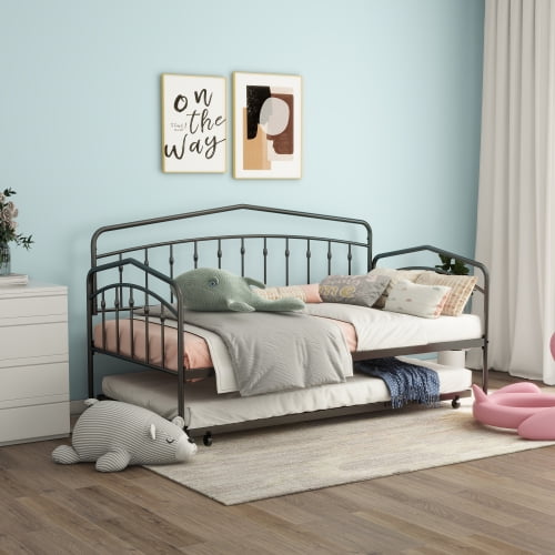 Fox Twin Metal Daybed with Twin Trundle, Single Box Product, Black