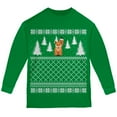 thumbnail image 1 of Fox Ugly Christmas Sweater Green Youth Long Sleeve T-Shirt, 1 of 1