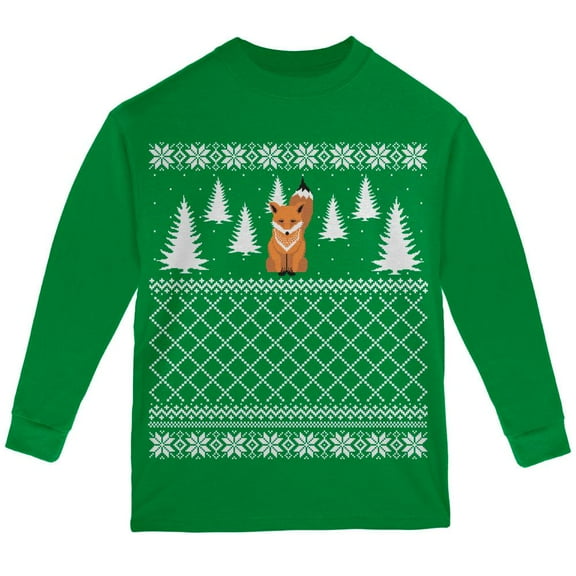 Fox Ugly Christmas Sweater Green Youth Long Sleeve T-Shirt
