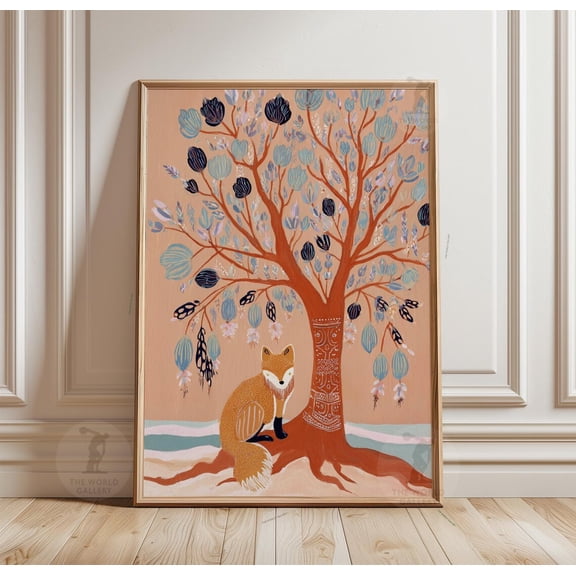 Fox Under Decorative Tree Poster Unframed Paper Print