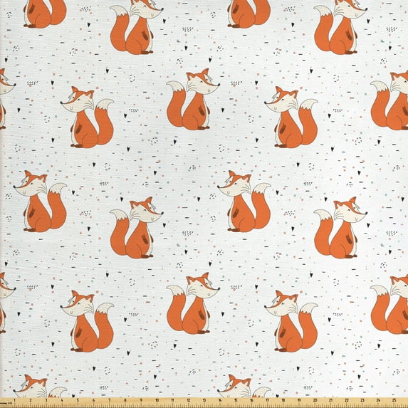 Ambesonne Fox Fabric by the Yard Upholstery, Orange Forest Animal, 3 Yards, Orange Seafoam Black