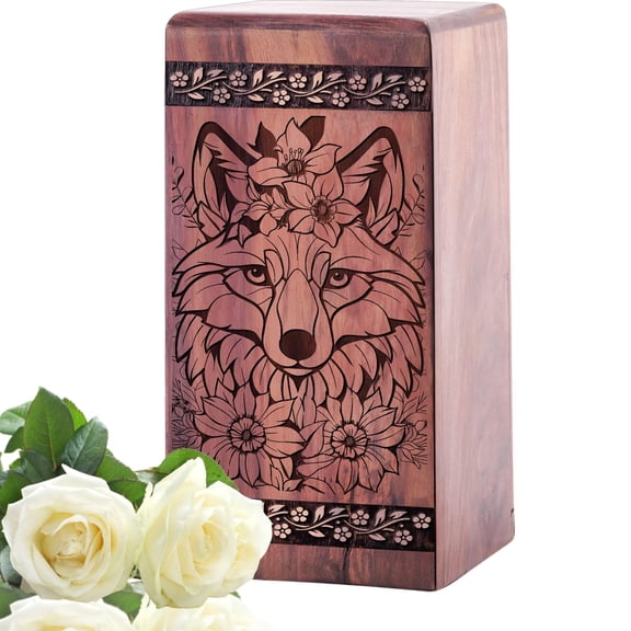 Fox Urn For Human Ashes Adult - Fox Theme Wooden Funeral Urns For Ashes - Funeral Urns For Mom - Memorial Tribute Keepsake Urns For Family 10Inch, Large Size - Single 1Pcs