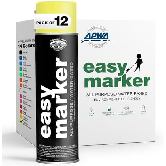Fox Valley Easy Marker Inverted Marking Spray Paint, Yellow Fluorescent - 18 oz (Pack of 12), Upside Down Marking Paint for Grass & Tree Marking, Parking Lot, Quick Drying & Durable