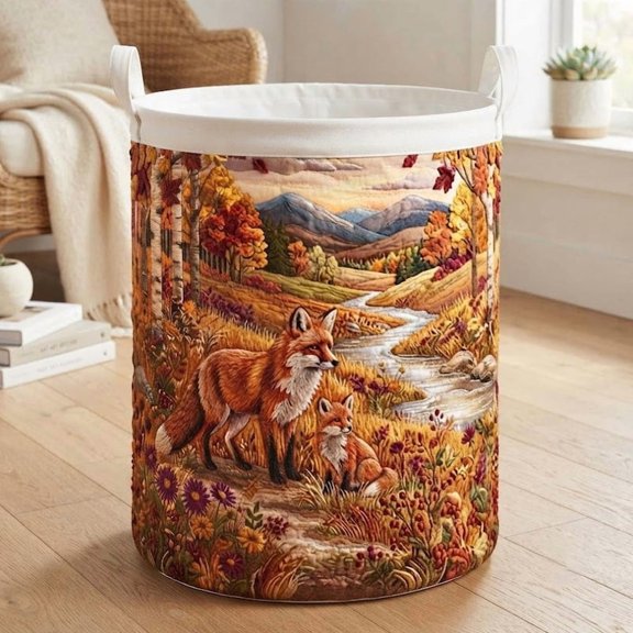 Fox Valley Quilted Laundry Basket: Forest Animal Clothes Hamper, Woodland Storage Bin