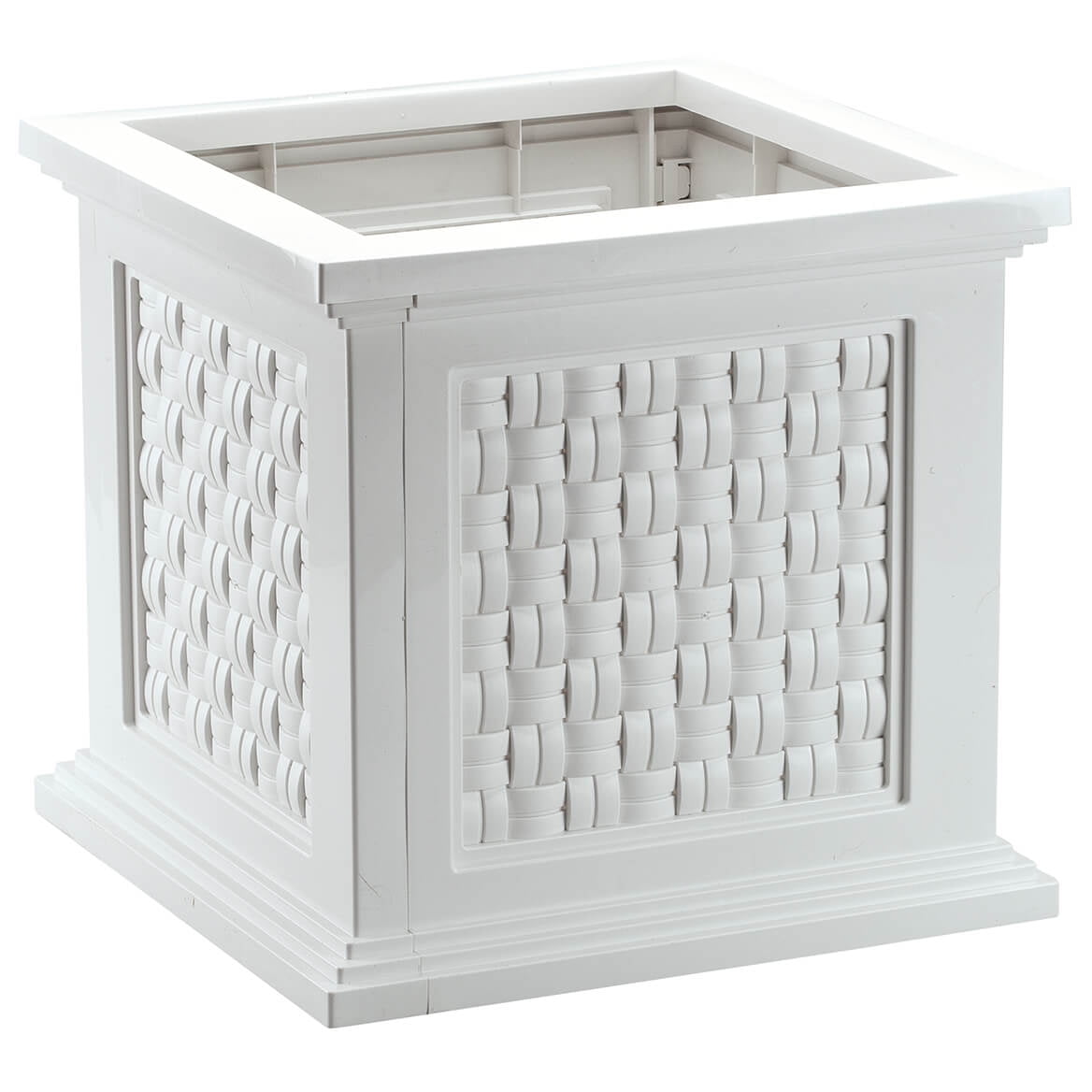 White Polyethylene Rattan-Style Square Planter Box 14.75" x 14.75"