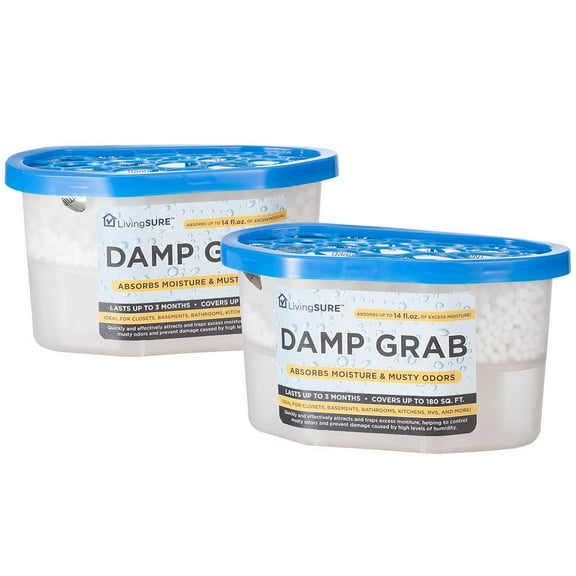 Damp Grab Closet Dehumidifier - Pack of 2, Moisture Control, Fragrance Free, White, 14 oz.