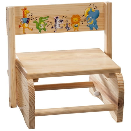 Fox Valley Traders 2-in-1 Children's Step Stool and Chair, Musical Animals Design