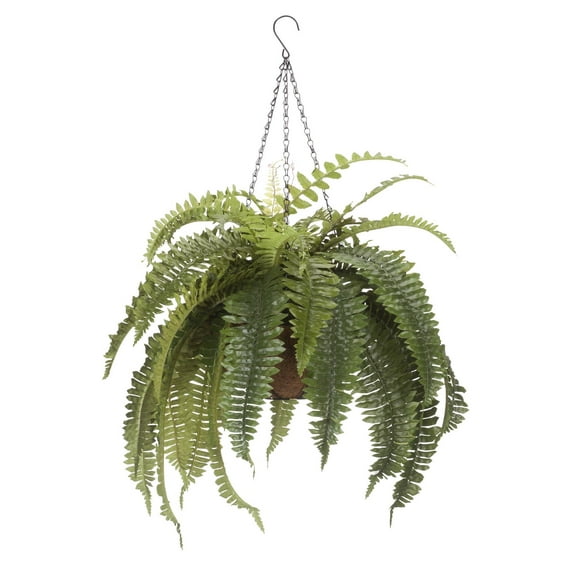 OakRidge Fully Assembled Artificial Fern Hanging Basket – Indoor/Outdoor Use – 23 ½” L