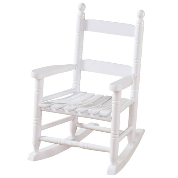 Childs White Rocking Chair Solid Hardwood Construction with Slatted Back & Seat Classic 22.5" Nursery Chair for Toddlers
