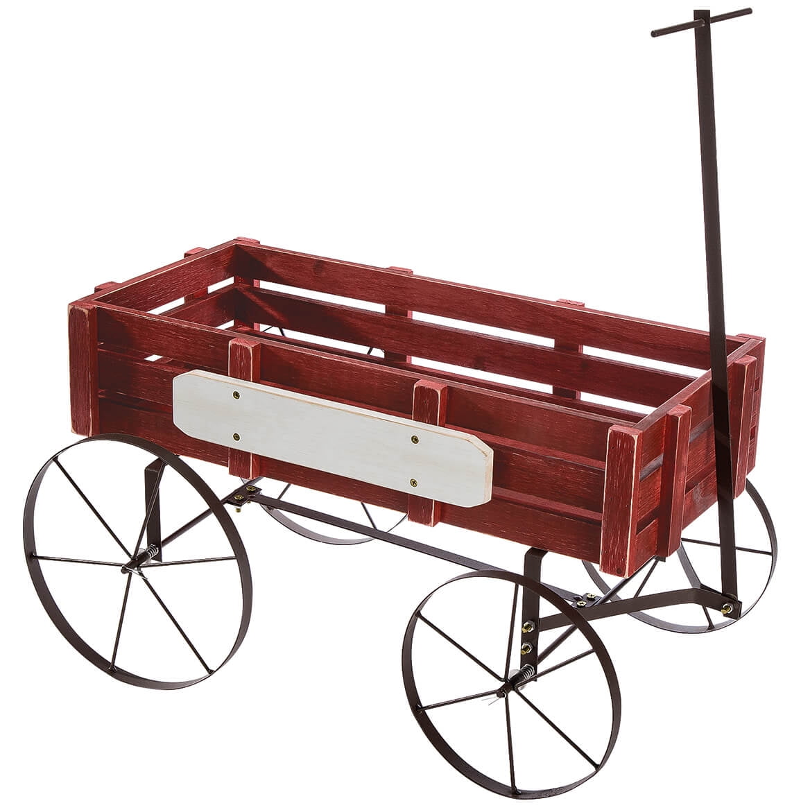 Red Wooden and Metal Vintage-Style Wagon Planter