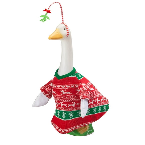 Gaggleville Red and Green Sweater Goose Outfit with Mistletoe, Fits Large 23" H Statue, by Fox Valley Traders