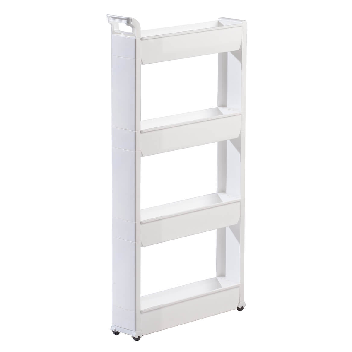 Slim White Plastic 4-Tier Rolling Kitchen Cart